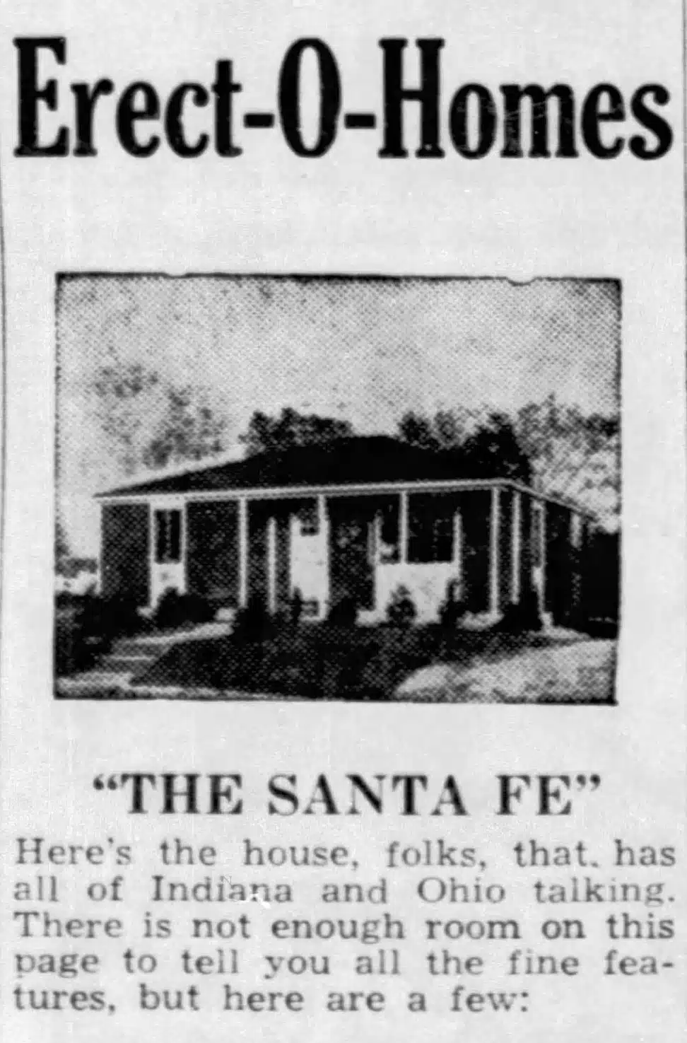 Photo with caption: Part of an advertisement for Erecto Homes that appeared in the February 5, 1948 Brookville Democrat.