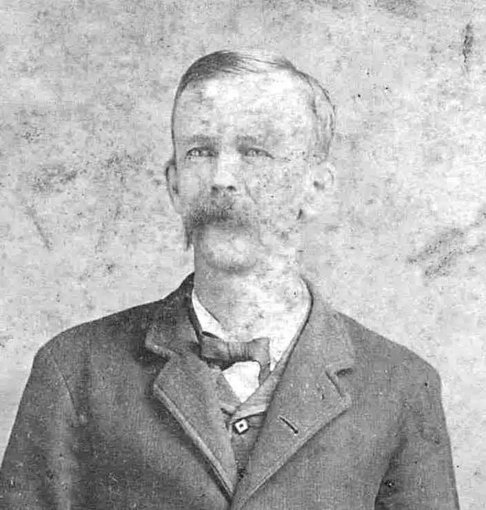 Photo with caption: Most likely Edgar Quick as this man was identified as “Ed. Quick” on a photograph scan donated to the Brookville Library by Greg Pflum. Cropped from a larger image.