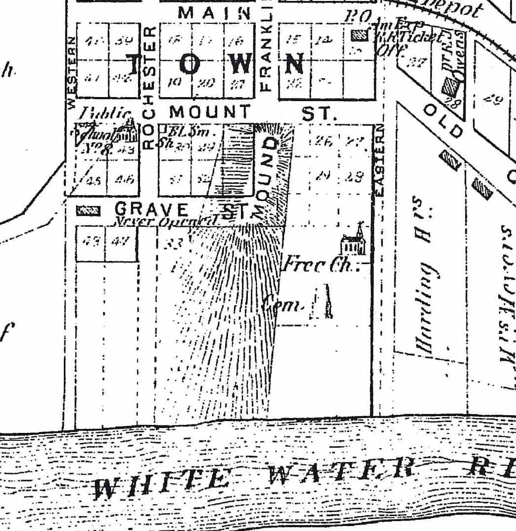 Photo with caption: The Cedar Grove Mound as identified on the town’s plat in the 1882 Atlas of Franklin County.