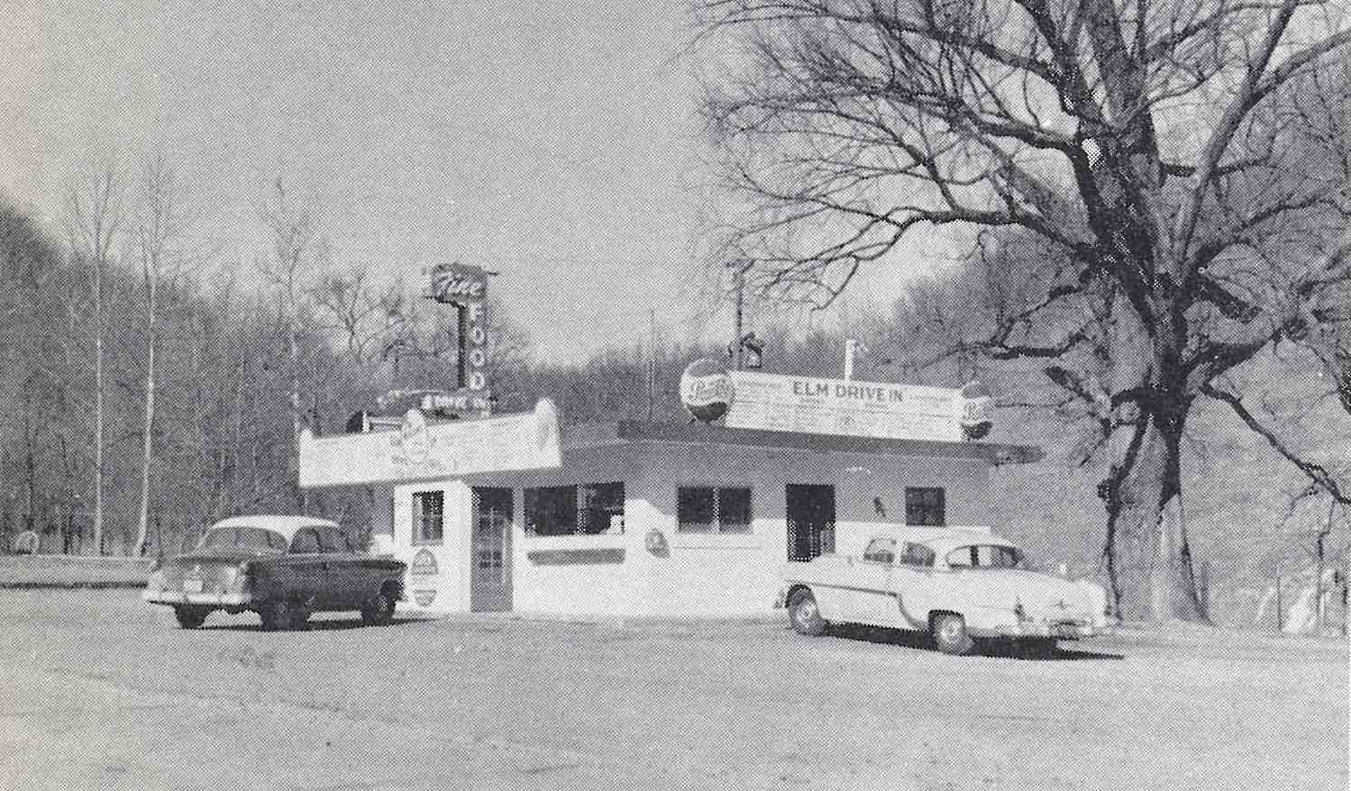 Photo with caption: The Elm Drive-In from the 1958 Brooklet yearbook advertisement.