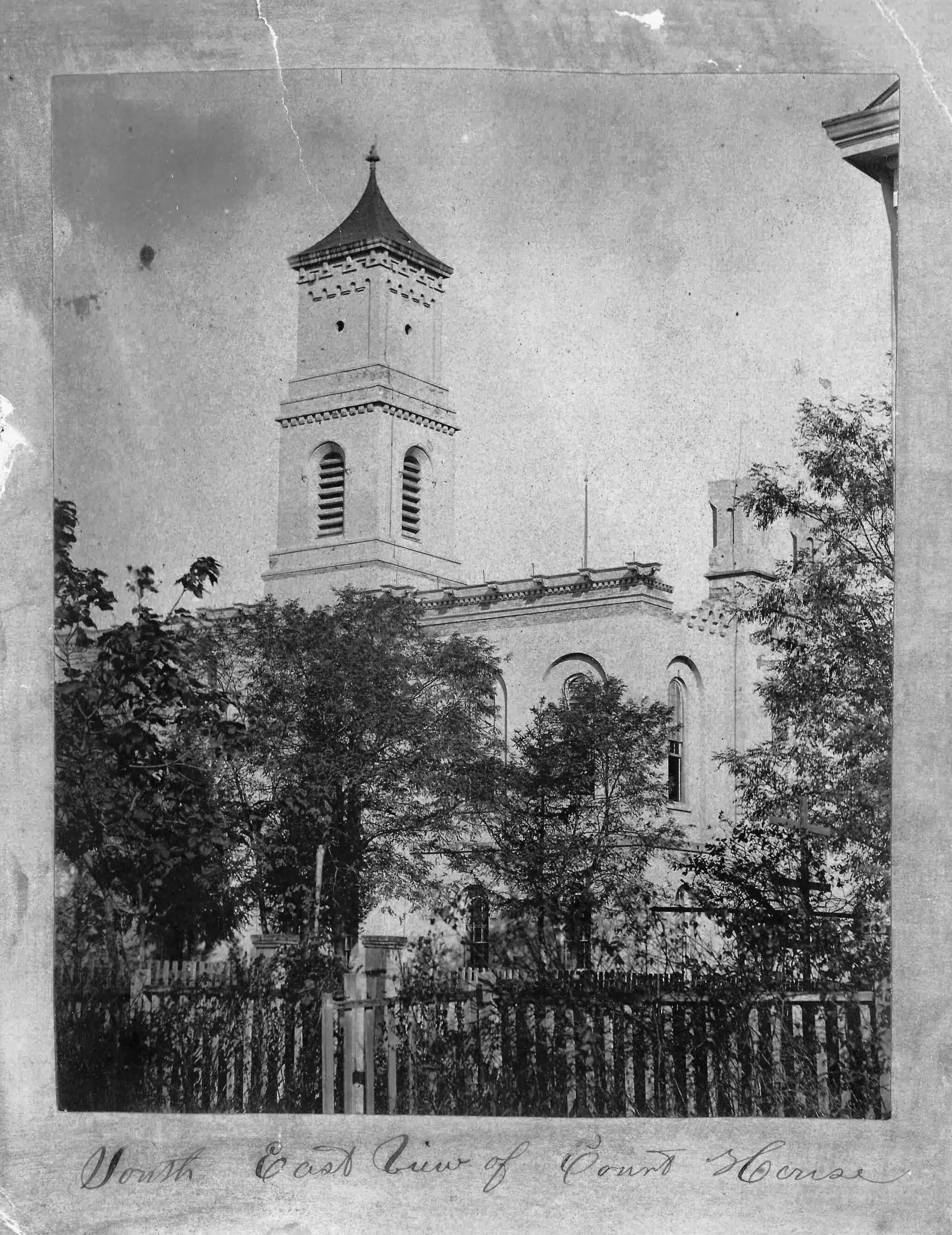 Photo with caption: Southeast view of the 1877 courthouse roof collapse. John Newman collection (scan only), FCPLD.