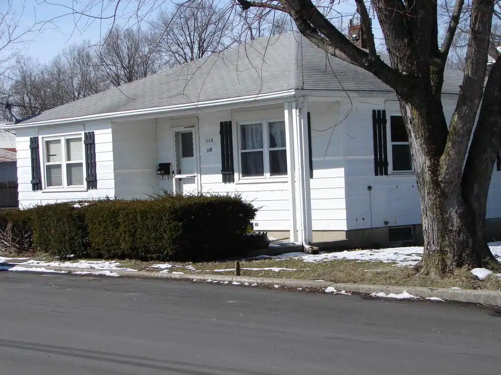 Photo with caption: The Santa Fe Erecto Home on 1st Street in Brookville as it looked in 2013. It was torn down around 2017-18. Image courtesy of Frank Deutsch.