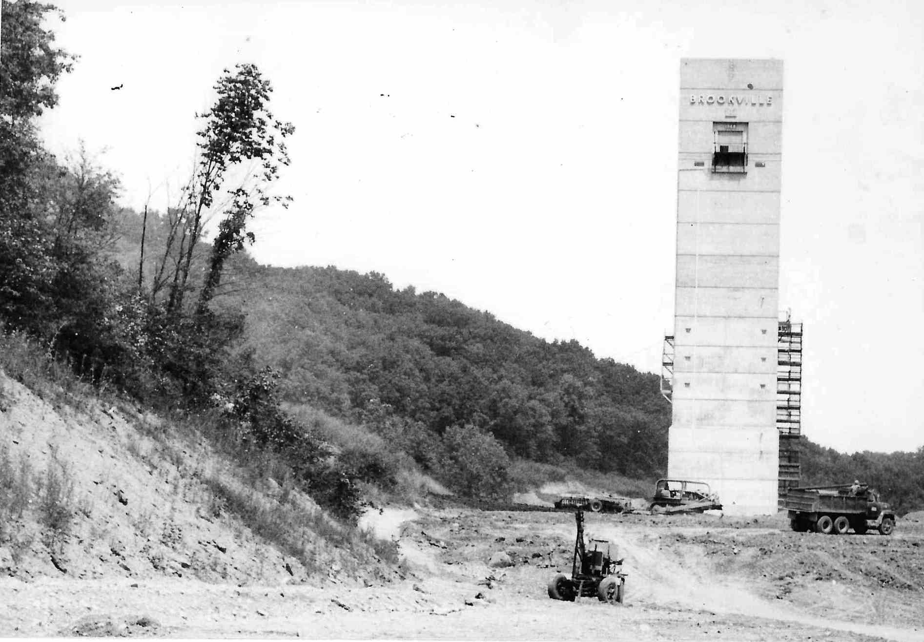 Photo with caption: The Brookville Dam and Reservoir under construction. Taken in August 1972. FCPLD collection.