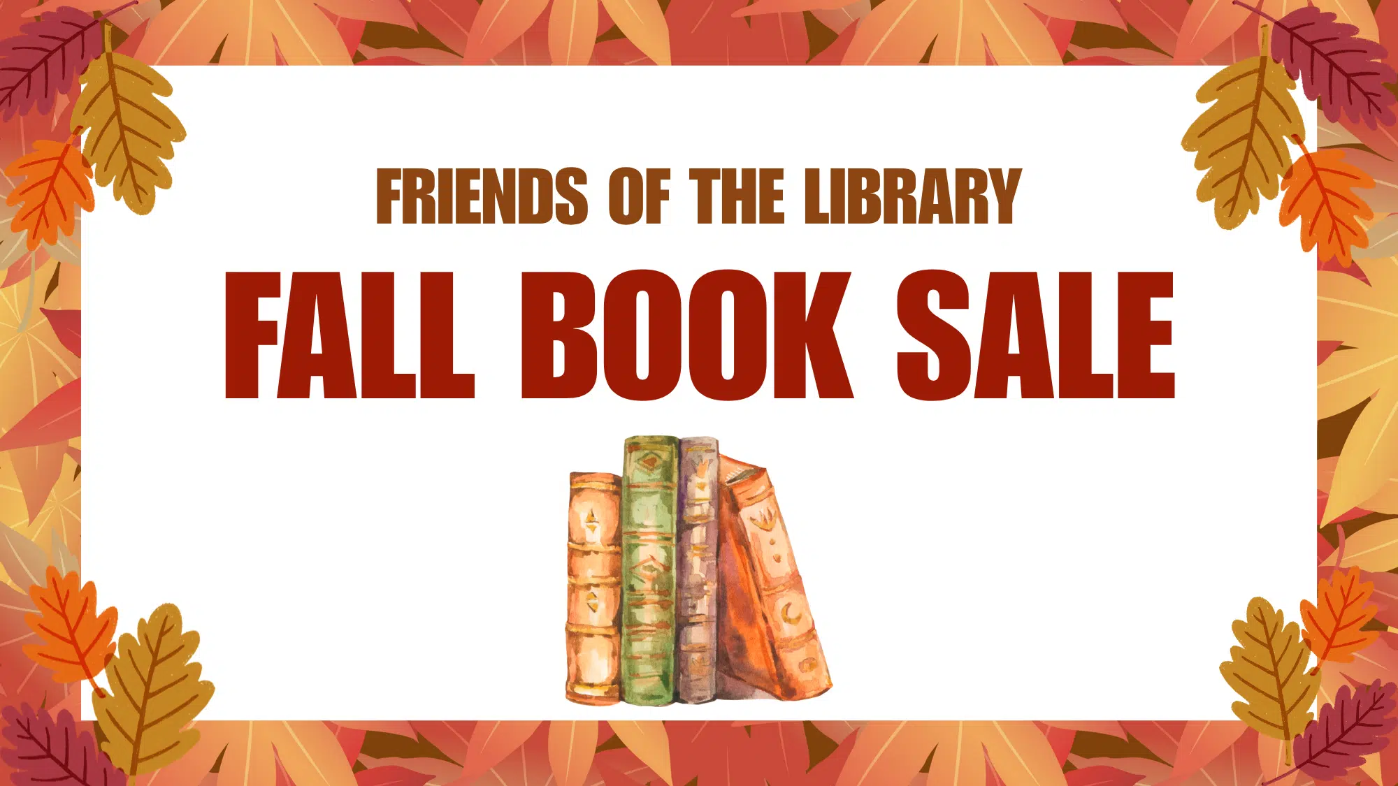 Graphic with text: Friends of the Library Fall Book Sale