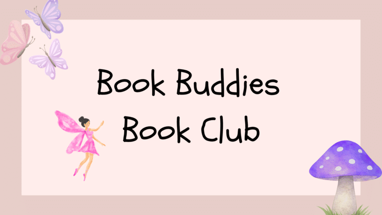 Graphic with text: Book Buddies Book Club 
