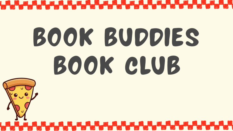 Graphic with text: Book Buddies Book Club 