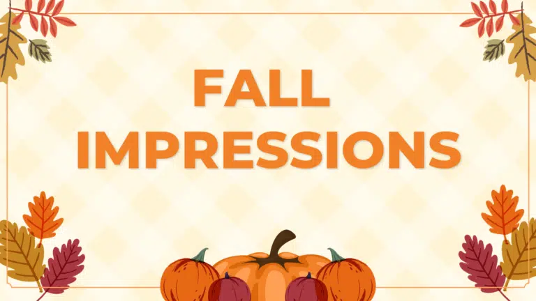 Graphic with text: Fall Impressions Painting