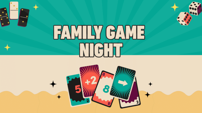 Graphic with text: Family Game Night 
